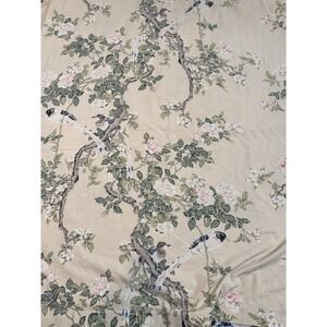VTG Queen Flat Sheet & 1 Pillowcase Beige Asian Floral Birds Springmaid